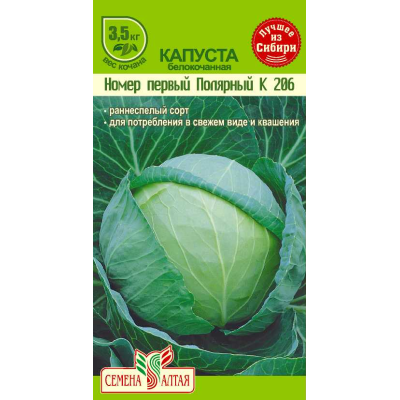 Капуста Полярный №1 К-206/Агрофирма 'Семена Алтая'/семена упакованы в цветном пакете 0,3 гр.