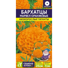 Цветы Бархатцы Марвел оранжевые/Агрофирма 'Семена Алтая'/семена упакованы в цветном пакете 5 шт. Низкорослые гиганты