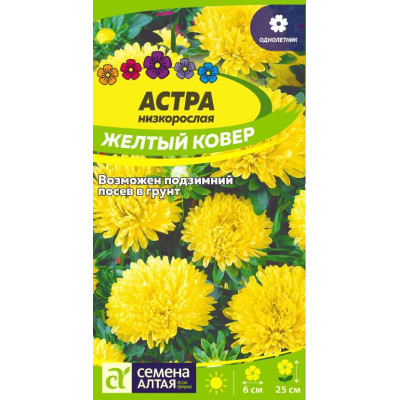 Цветы Астра Желтый Ковер низкорослая/Агрофирма 'Семена Алтая'/семена упакованы в цветном пакете 0,2 гр.