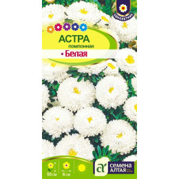 Цветы Астра Помпонная Белая/Агрофирма 'Семена Алтая'/семена упакованы в цветном пакете 0,2 гр.