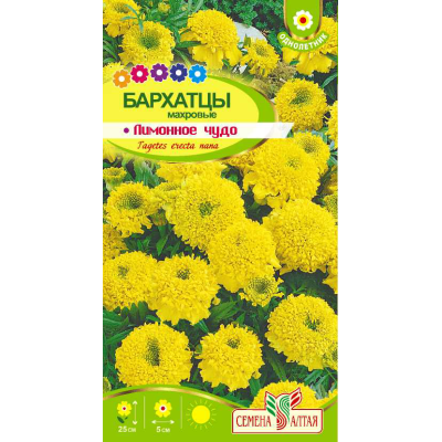 Цветы Бархатцы Лимонное Чудо/Агрофирма 'Семена Алтая'/семена упакованы в цветном пакете 0,3 гр.