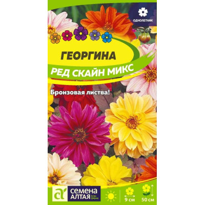 Цветы Георгина Ред Скайн Микс/Агрофирма 'Семена Алтая'/семена упакованы в цветном пакете 0,2 гр.