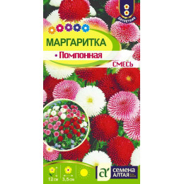 Цветы Маргаритка Помпонная смесь/Агрофирма 'Семена Алтая'/семена упакованы в цветном пакете 0,05 гр.