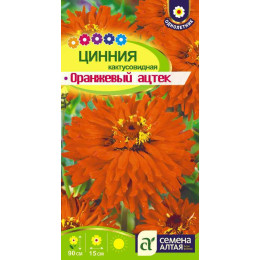 Цветы Цинния Оранжевый Ацтек кактусовидная/Агрофирма 'Семена Алтая'/семена упакованы в цветном пакете 0,2 гр.