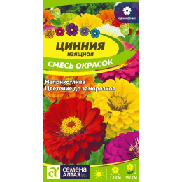 Цветы Цинния Смесь Окрасок Изящная/Агрофирма 'Семена Алтая'/семена упакованы в цветном пакете 0,3 гр.