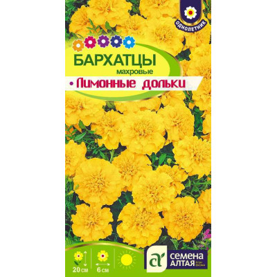 Цветы Бархатцы Лимонные Дольки махровые/Агрофирма 'Семена Алтая'/семена упакованы в цветном пакете 0,3 гр.