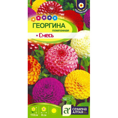 Цветы Георгина Помпонная смесь/Агрофирма 'Семена Алтая'/семена упакованы в цветном пакете 0,2 гр.